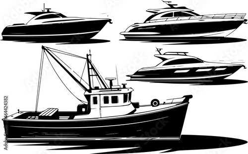 "Stylized Set of Modern Boats and Yachts Vector Illustration"