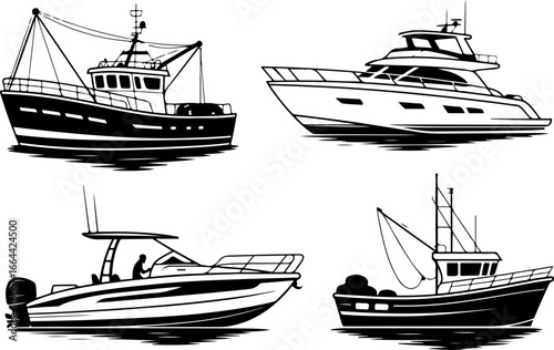 "Stylized Set of Modern Boats and Yachts Vector Illustration"