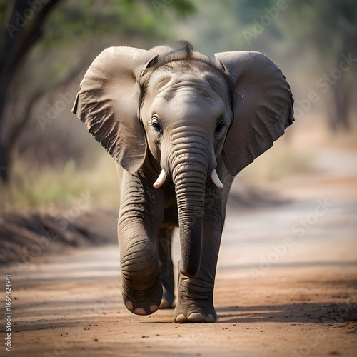 High quality wildlife stock image of a cute baby elephant walking, full body view, isolated on a clean white background. Perfect for commercial use, advertising, educational content, and conservation 