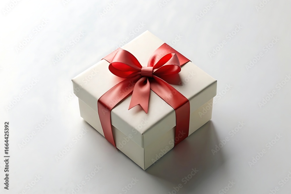 Obraz premium White gift box with red ribbon and bow isolated on white background, perfect for any occasion