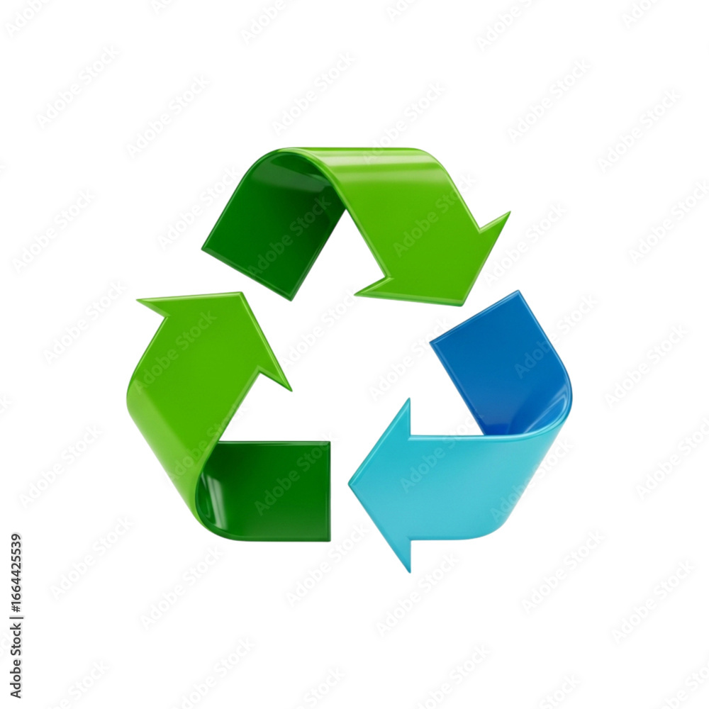 Obraz premium Green and blue recycling symbol emphasizing sustainability and eco-friendly practices on a plain background transparent background