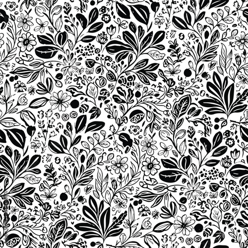 Seamless Pattern, Intricate botanical pattern featuring a dense arrangement of flowers and leaves Stock royalty free