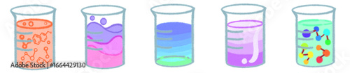 Science Beaker PNG Clipart with Colorful Liquids and Bubbles