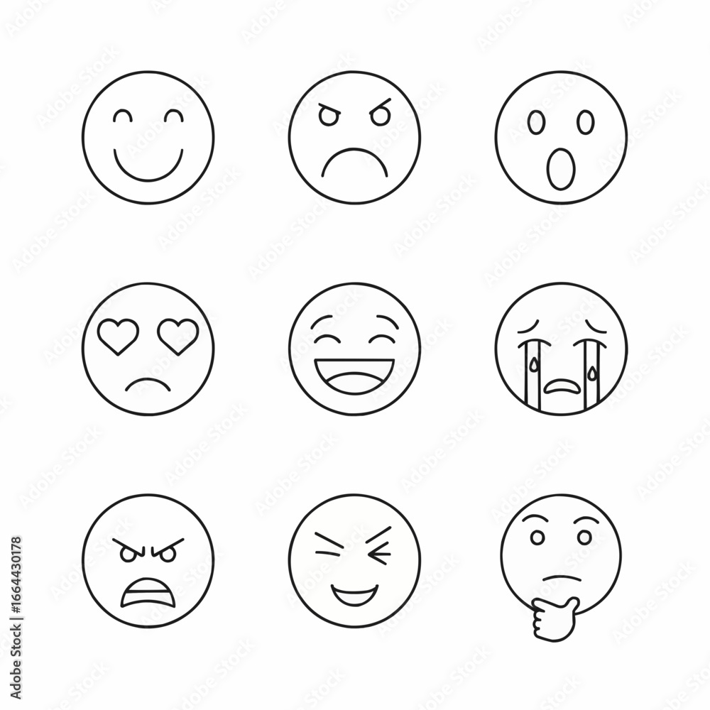 9 Black and White Line Drawing Emojis 9 Black and White Line Drawing Emojis