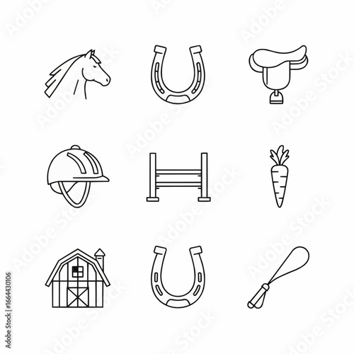 Equestrian and Horse Riding Line Icons