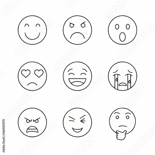 9 Black and White Line Drawing Emojis