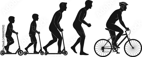 Evolution Of Transportation From Scooter To Bicycle Silhouettes human development