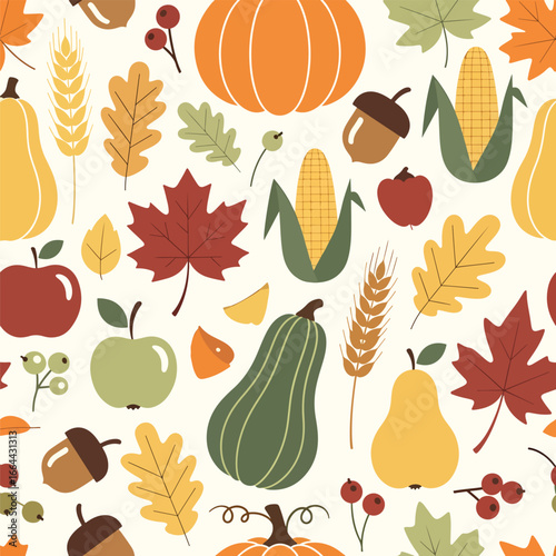 Seamless Pattern, Festive fall harvest seamless pattern with autumn fruits and vegetables Stock royalty free