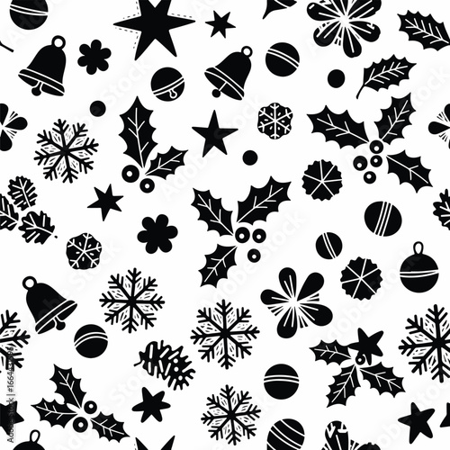 Seamless Pattern, Festive holiday season pattern with snowflakes, holly, bells and stars Stock royalty free