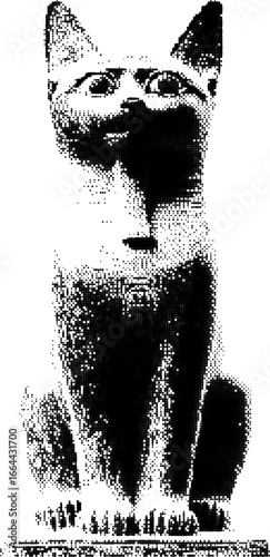 Halftone Illustration of an Egyptian Cat Statue