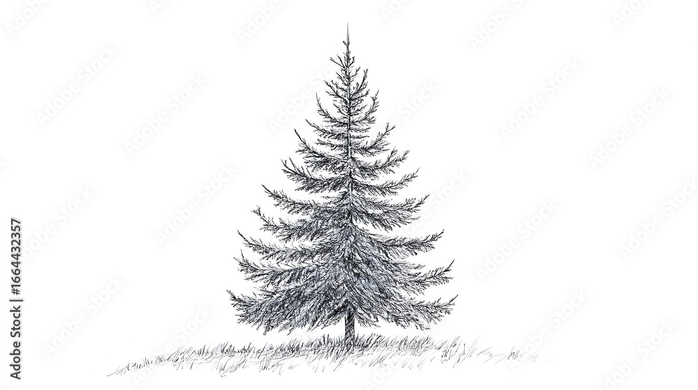 Fototapeta premium Detailed pencil drawing of a pine tree