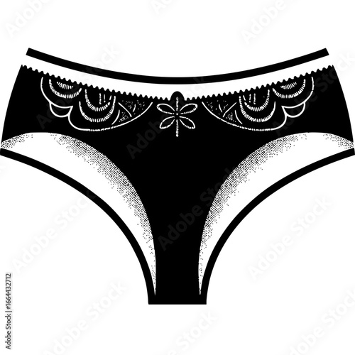 Elegant Lingerie Design: A detailed black-and-white illustration showcases the delicate beauty of a piece of intimate apparel.