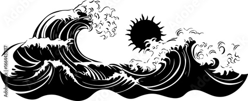 illustration of sun and ocean waves
