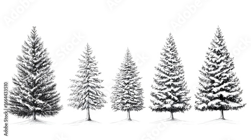 Snow covered evergreen trees illustration
