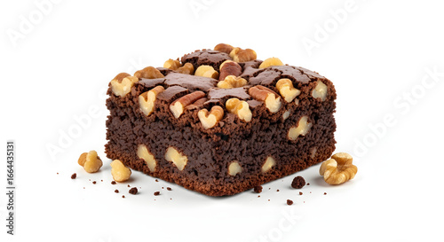 Close-up of a delicious chocolate brownie with walnuts and pecans.