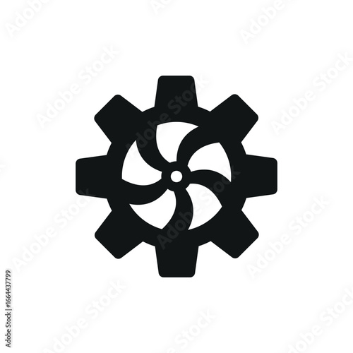 Gear icon in solid glyph for construction, system, and machinery graphics.
