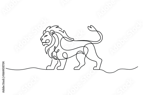 Continuous Line Art of Lion, Mono line Vector Wildlife Symbol
