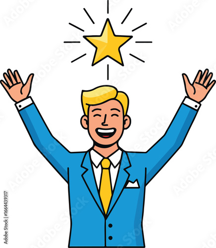 Stylized man character with a bright star graphic