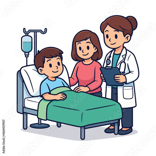 A doctor providing update to a mother about her sick child