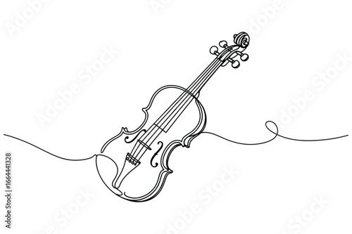 One Line Drawing of Violin, Minimal Music Instrument Vector, Editable Stroke Art