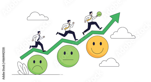 Illustrating the journey of improving customer satisfaction and business growth through positive feedback and employee performance