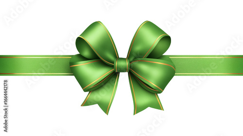 Christmas green satin bow with transparent background for festive gift wrapping white