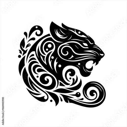 Stylized black panther head with tribal ornaments
