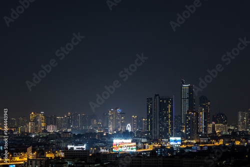 Wallpaper Mural Blurred background of night lights in Bangkok. Fireworks, traffic lights, lights on bridges over the river, the spread of electric lighting technology in homes. Torontodigital.ca