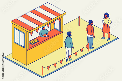 long line at an austin taco stand with a bright board promoting skip-the-line mobile ordering