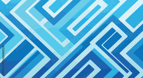 An abstract geometric pattern featuring intersecting lines and shapes in varying shades of blue and teal
