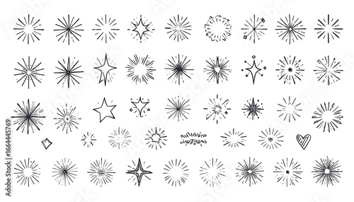 Collection of hand-drawn graphic starburst and sparkle designs.