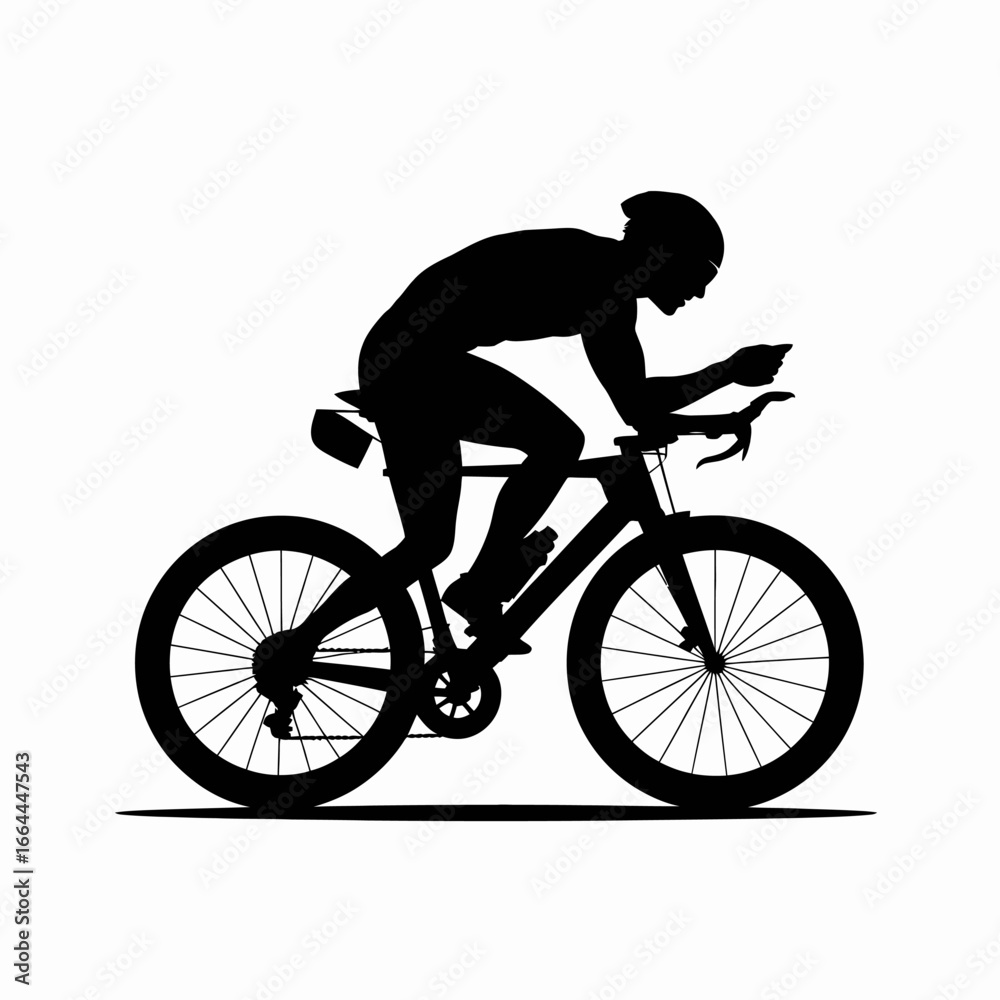 Fototapeta premium Cyclist Using Phone While Riding Bicycle Silhouette