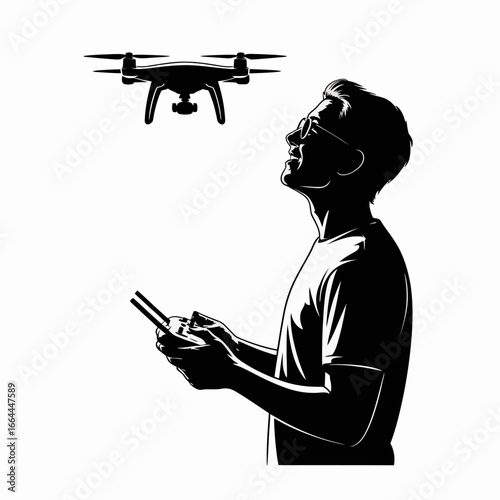 Drone Pilot Operating Remote Control Silhouette