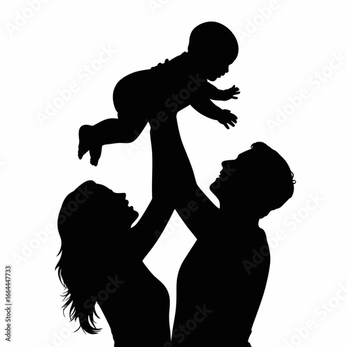 Family Silhouette Parents Raising Baby Joyfully