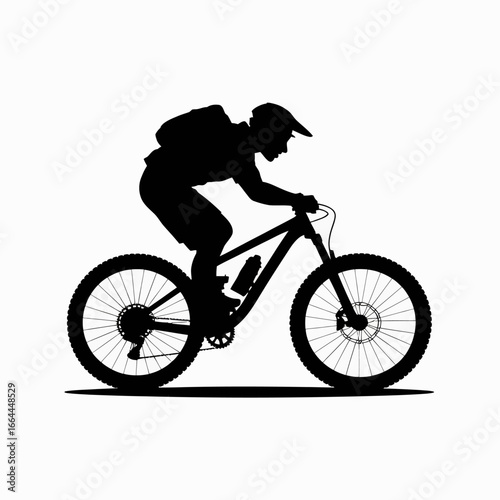 Mountain Biker Silhouette on White Background