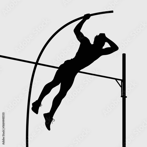 Pole vault athlete in silhouette, dynamic motion