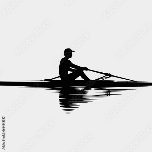 Rowing Silhouette on Water Reflection Art