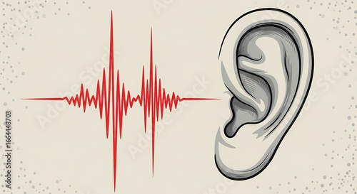 Sound Waves and Human Ear Illustration for Hearing Loss Awareness Medical Concept