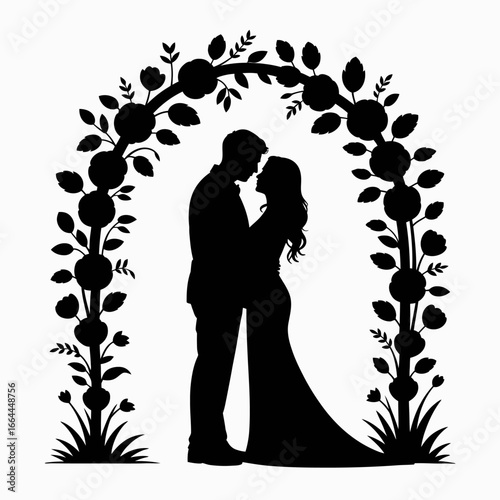 Silhouette of Romantic Couple Under Floral Arch