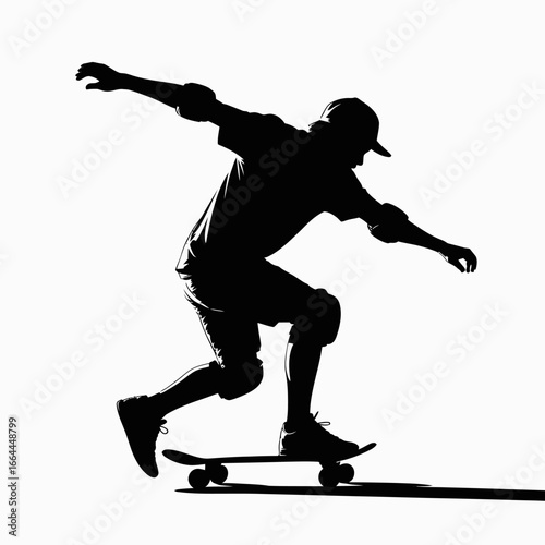 Skateboarder Silhouette in Motion on White Background