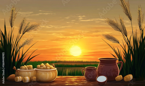 Serene Sunset on a Coastal Terrace with Textured Furnishings and Warm Colors, Offering a Peaceful Ambiance for Relaxation and Reflection by the Ocean's Edge

