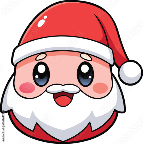Cute Cartoon Santa Claus Face with Cheerful Expression and Festive Hat