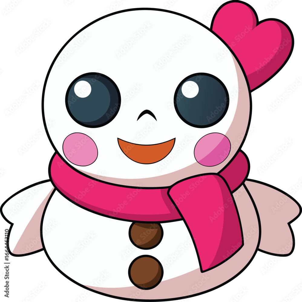 Obraz premium Adorable Cartoon Snowman With Pink Scarf and Heart Accessory