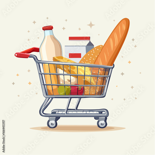 Full Grocery Shopping Cart Illustration