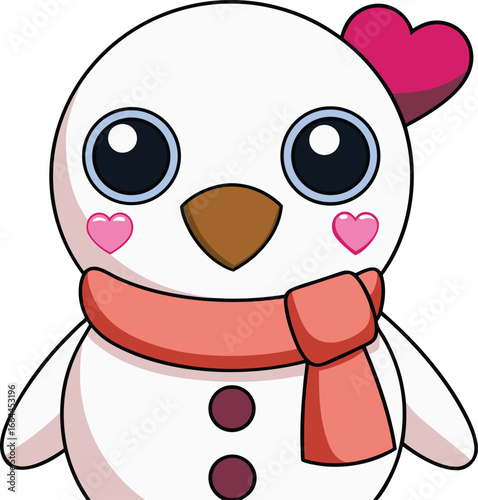 Adorable Cartoon Snowman With Pink Scarf and Heart Accessory