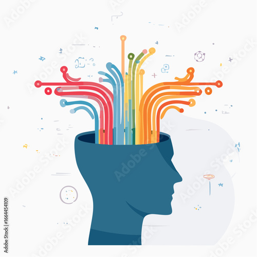 Colorful Lines Emerging From A Blue Head Profile