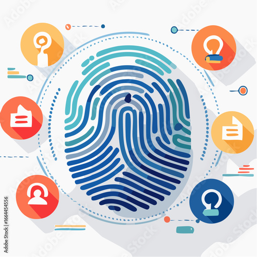 Abstract Fingerprint Graphic With Digital Icons