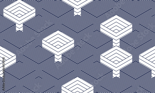 Cubes abstract background, seamless pattern with 3D blocks, geometric linear polygon wallpaper, isometric surreal cubic construction tiling pattern.