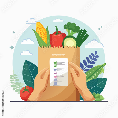 Hands Holding Paper Bag Filled With Colorful Vegetables