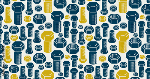 Bolts and nuts seamless background, repair and maintenance workshop tiling wallpaper, mechanic technics service endless pattern, elements easy to use separately.